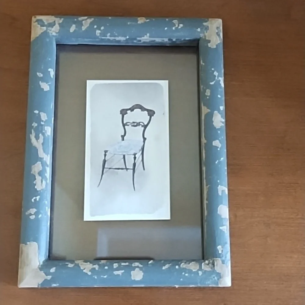 Vintage Distressed Sage Green Wood Floating Frame Antique Chair Art 4.75x 6.5